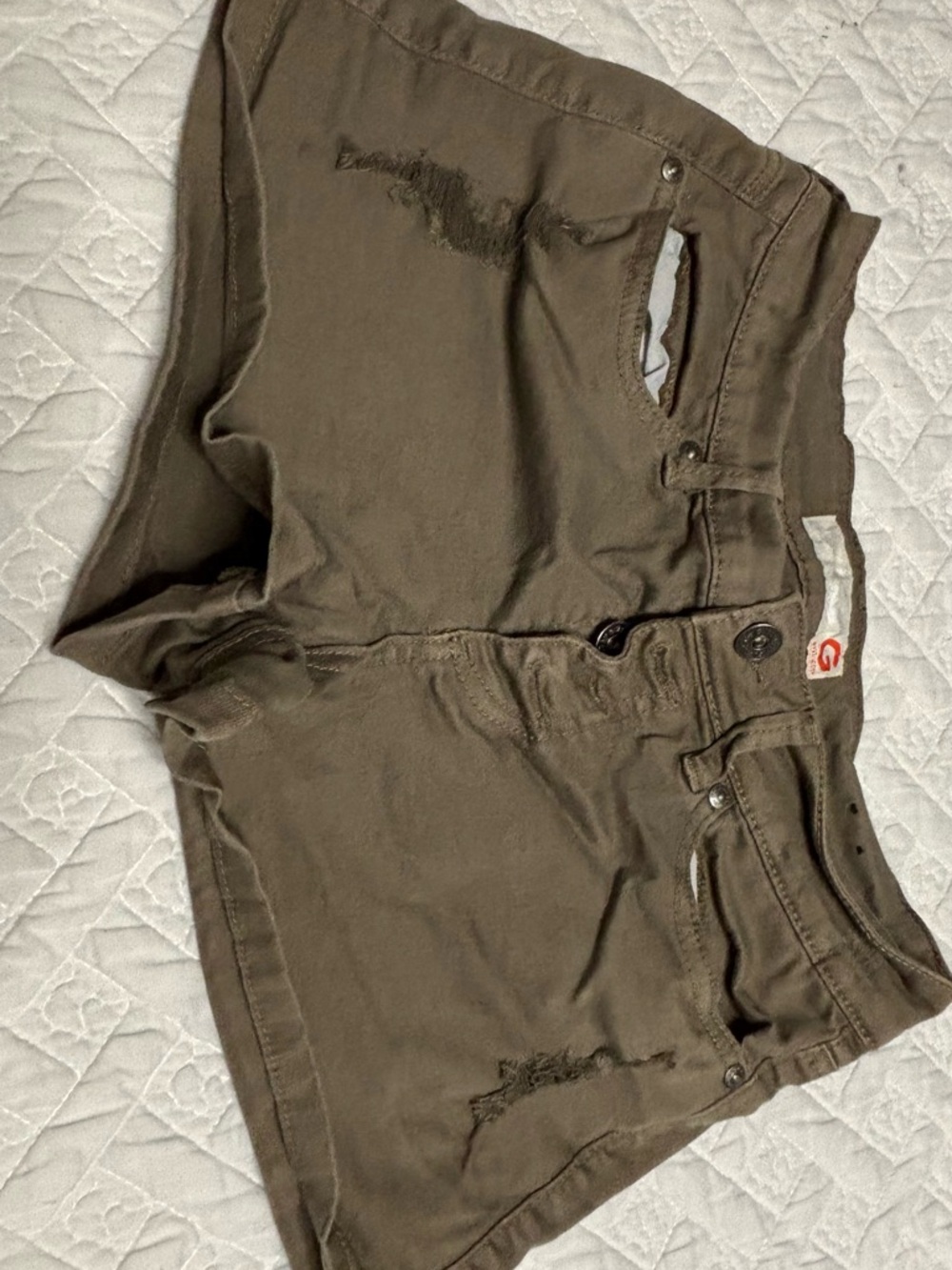 G by Guess Olive Green Casual Shorts with Orange Logo